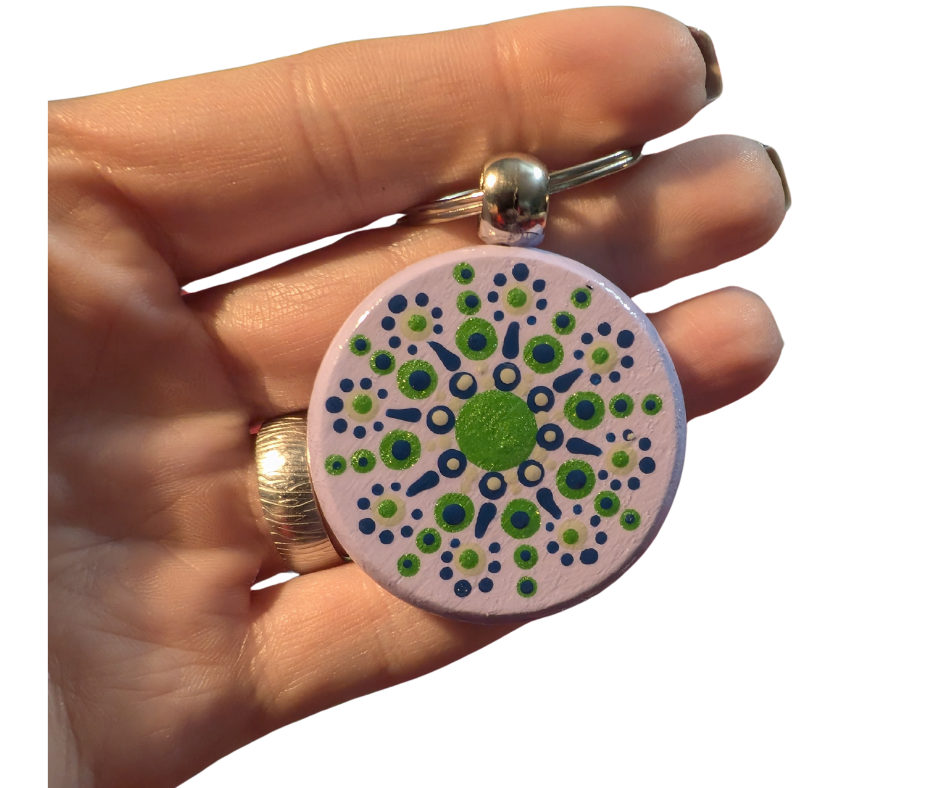 Green Fireworks Mandala Dot Keychain