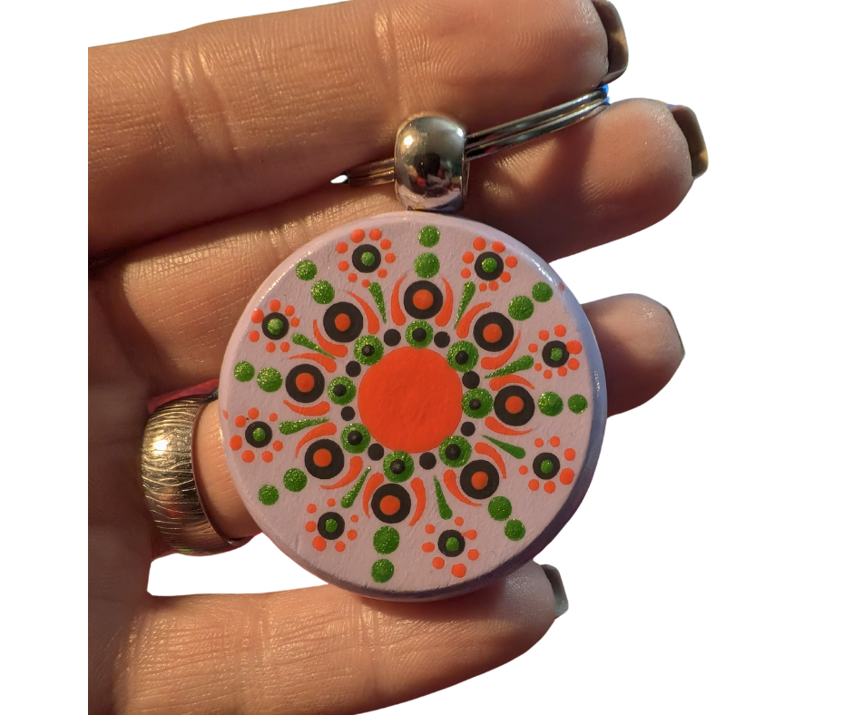 Orange Cream Mandala Dot Keychain