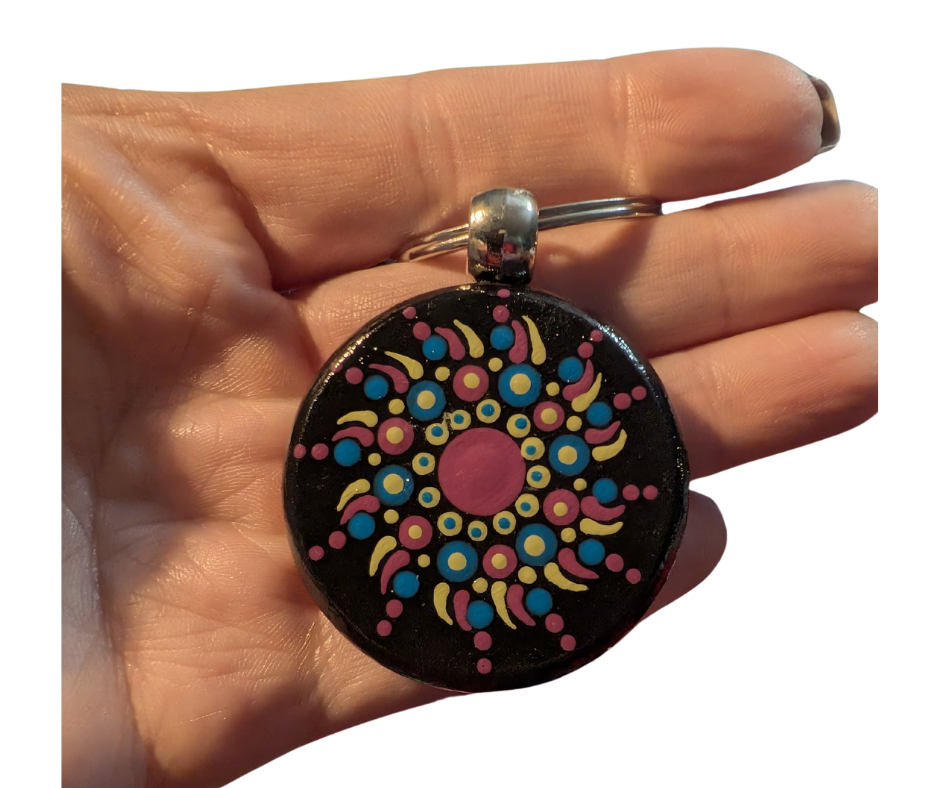 Grape Pinwheel Mandala Dot Keychain
