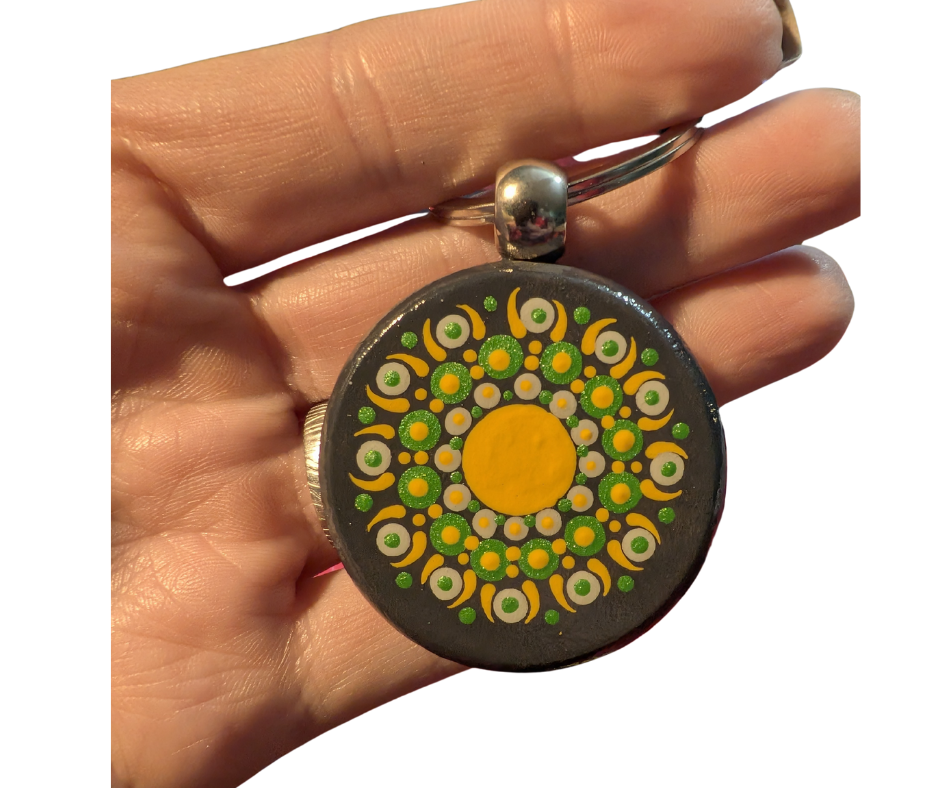 Yellow Blossom Mandala Dot Keychain