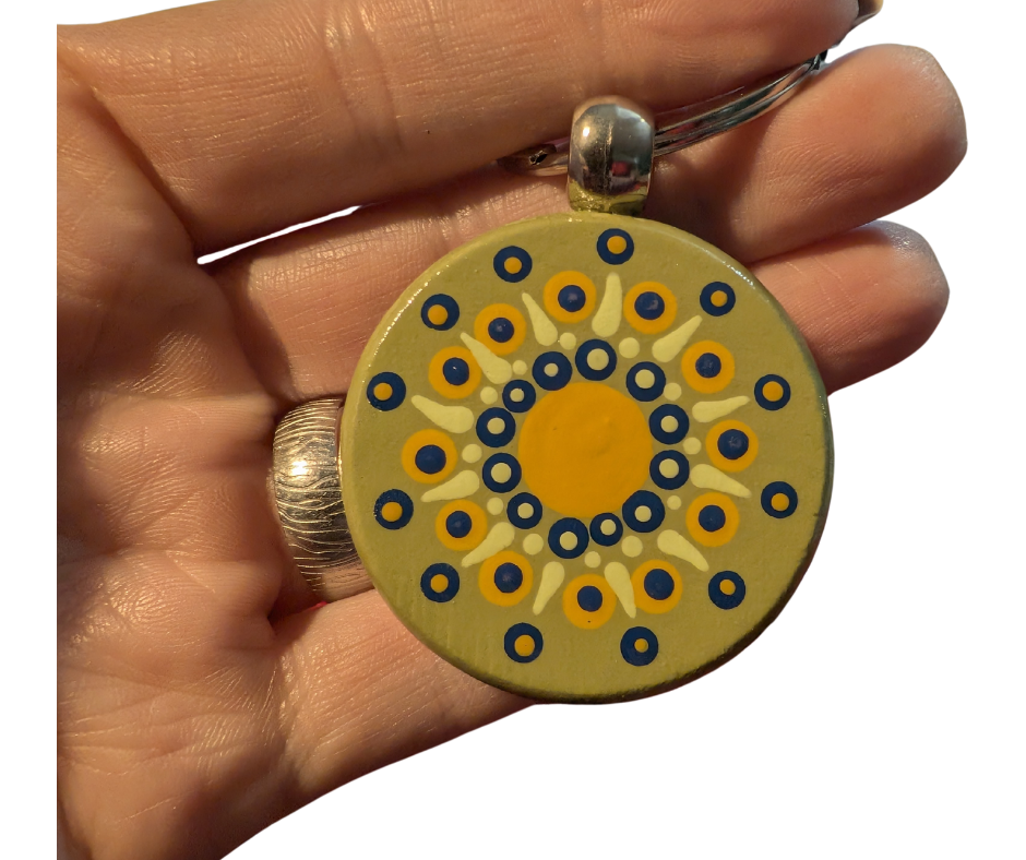 Golden Flower Mandala Dot Keychain