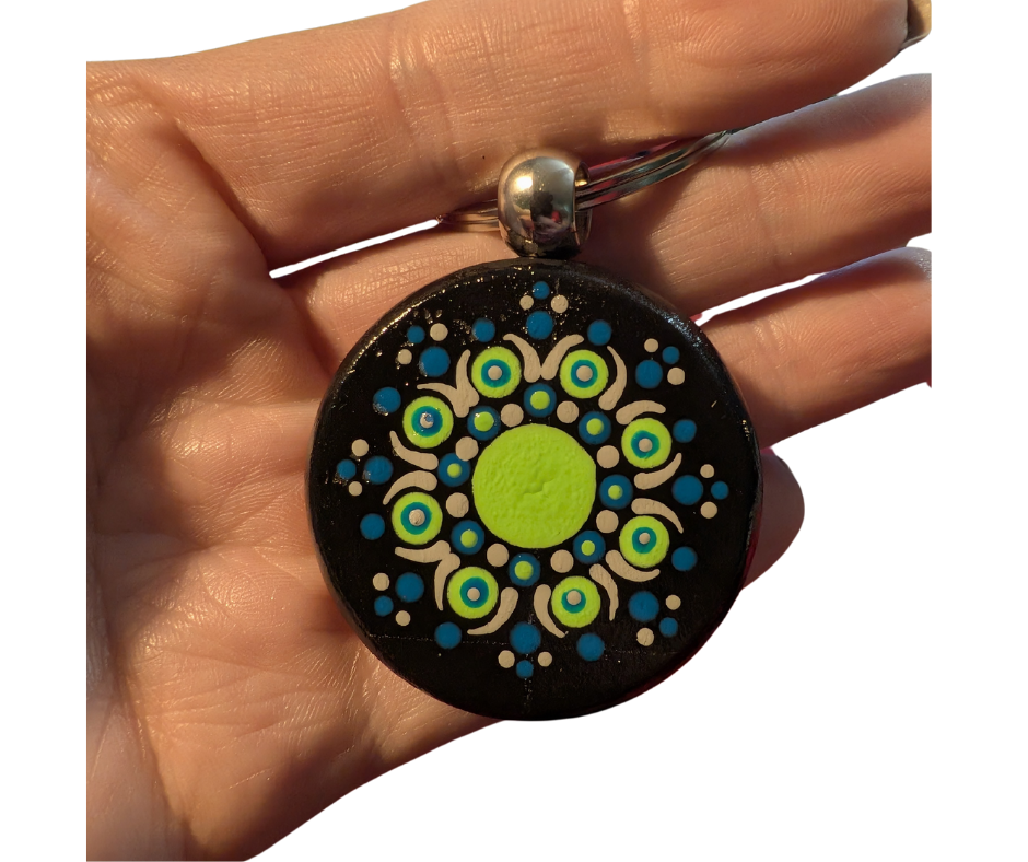 Green Slim Mandala Dot Keychain