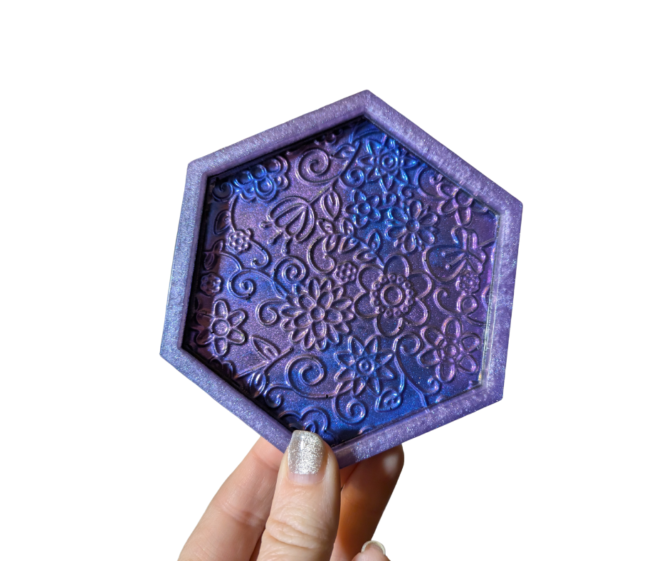 Embossed Purple Flower Resin Coaster