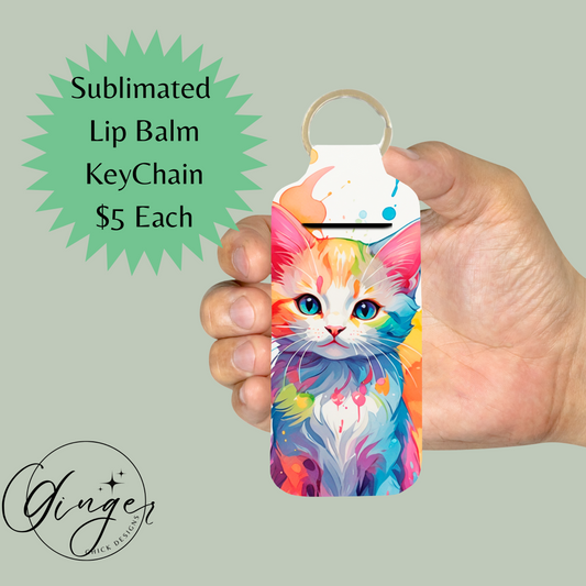 Water Color Cat Lip Balm Keychain