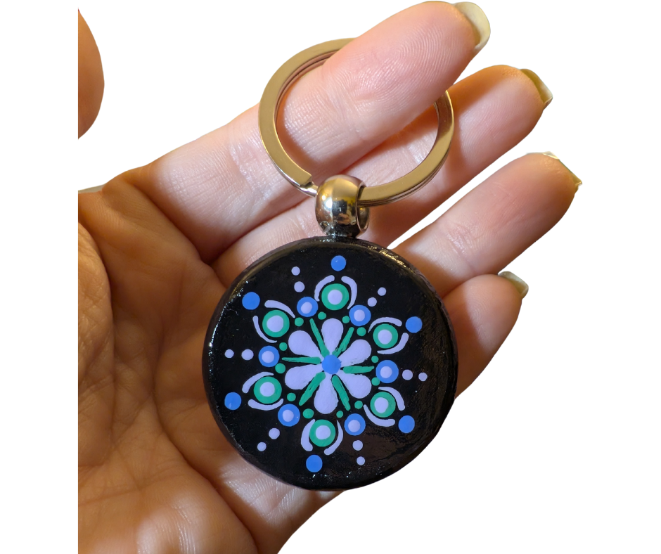 Purple Blossom Mandala Dot Keychain