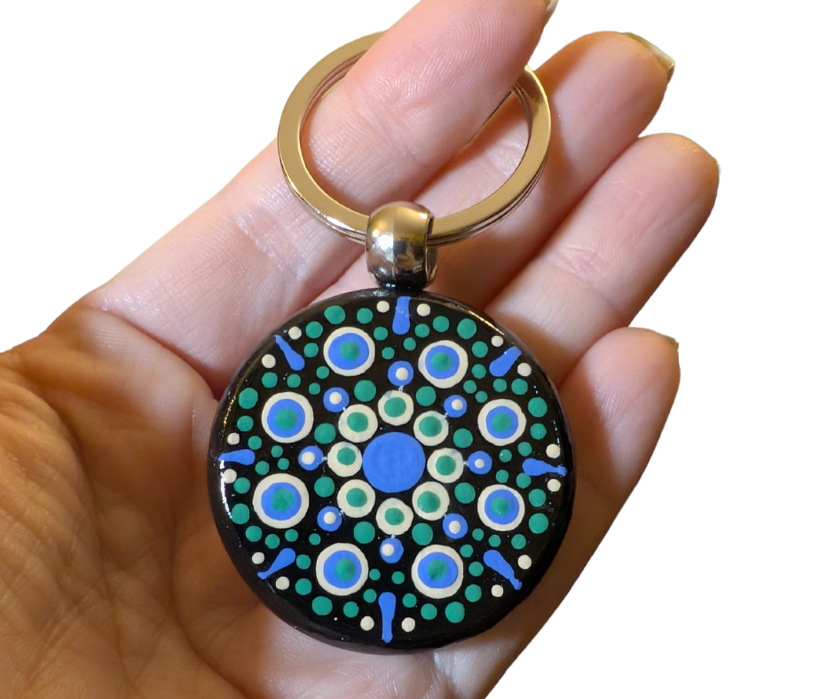 Blue Burst Mandala Dot Keychain