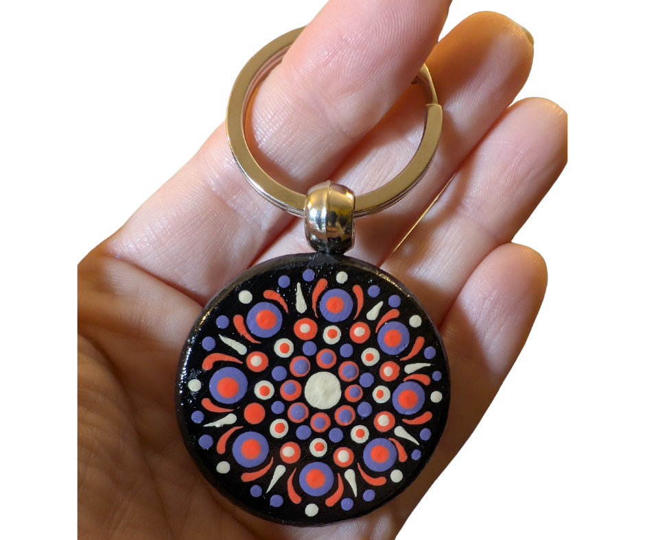 Pink Starburst Mandala Dot Keychain