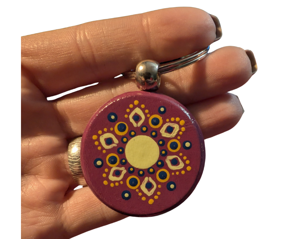 Yellow Diamond Mandala Dot Keychain