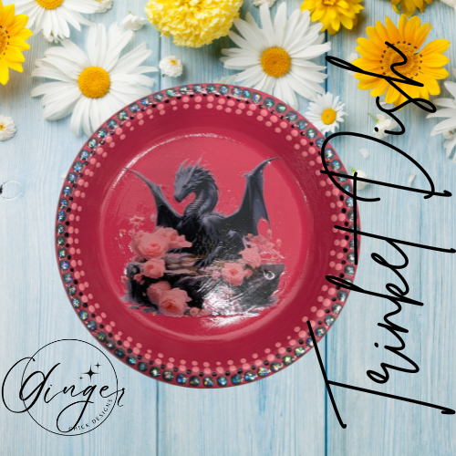 Black Dragon Mixed Media Art Trinket Dish