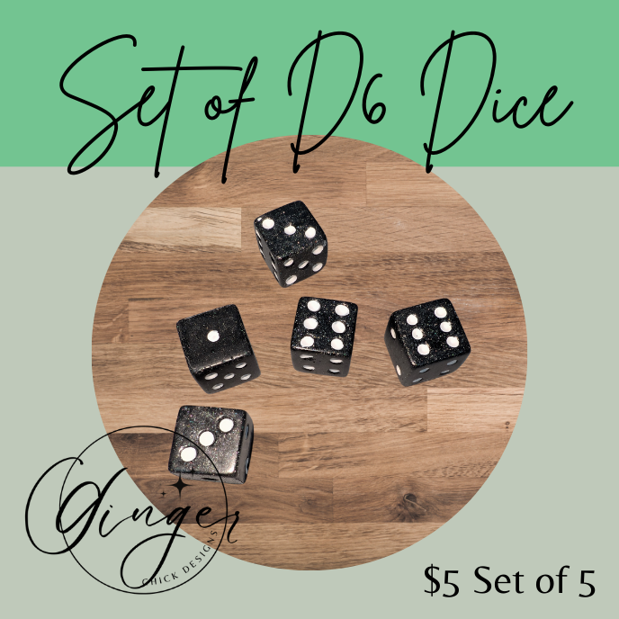 Black Silver Flake Small D6 Dice Set