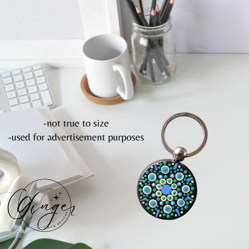 Blue Burst Mandala Dot Keychain