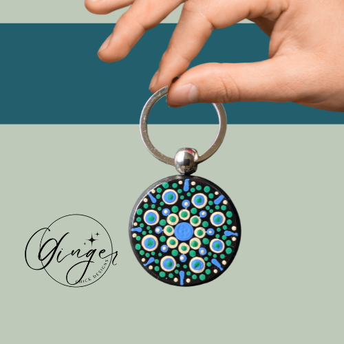 Blue Burst Mandala Dot Keychain