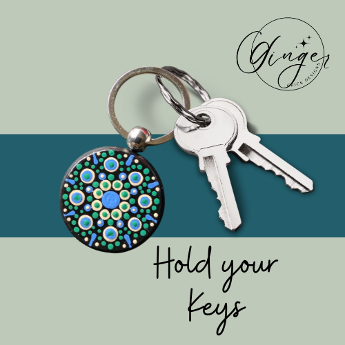 Blue Burst Mandala Dot Keychain