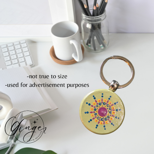 Blue Starburst Mandala Dot Keychain