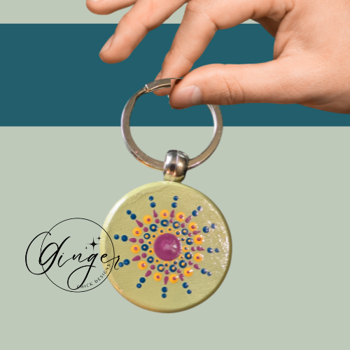 Blue Starburst Mandala Dot Keychain