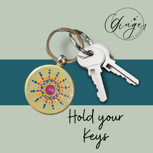 Blue Starburst Mandala Dot Keychain