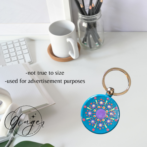 Blue Firework Mandala Dot Keychain