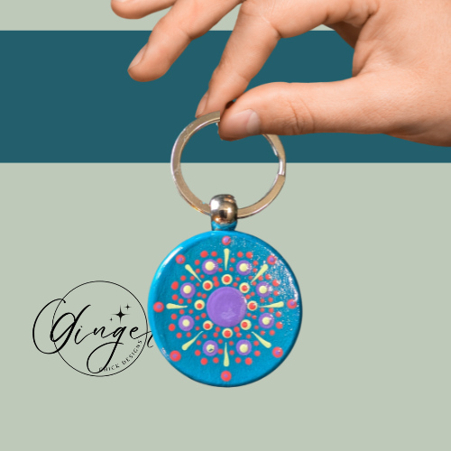 Blue Firework Mandala Dot Keychain
