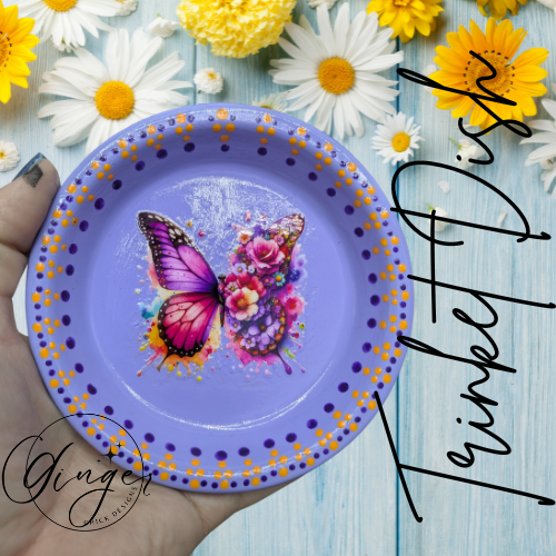 Butterfly Garden Mixed Media Art Trinket Dish