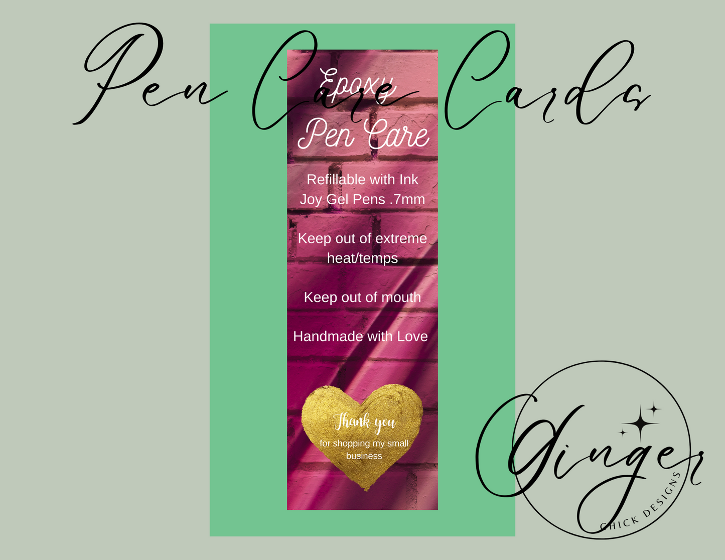Purple Brick Pen Care Card