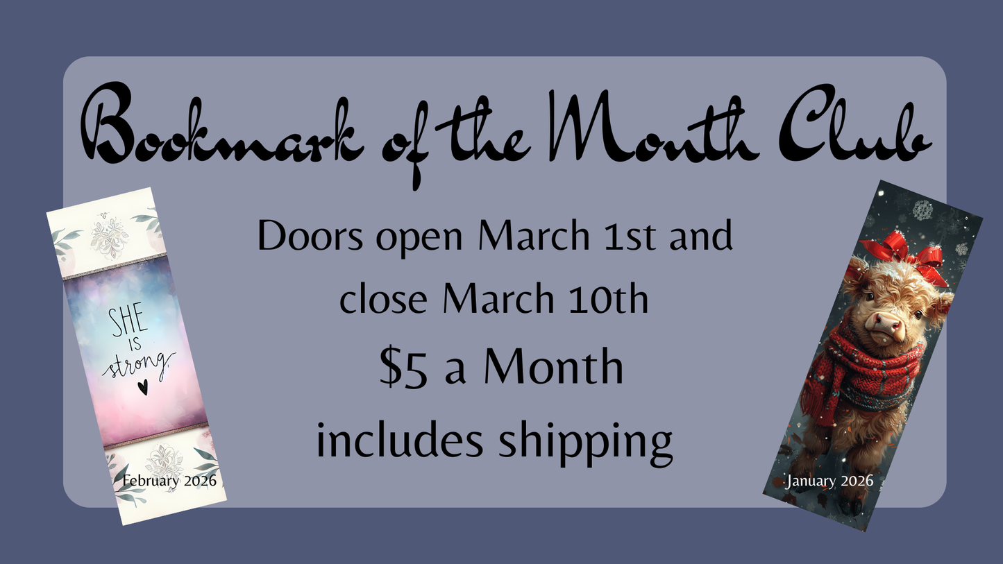 Bookmark of the Month Club – $5/month ✨📚