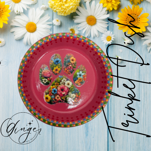 Flower Paw Print Mixed Media Art Trinket Dish