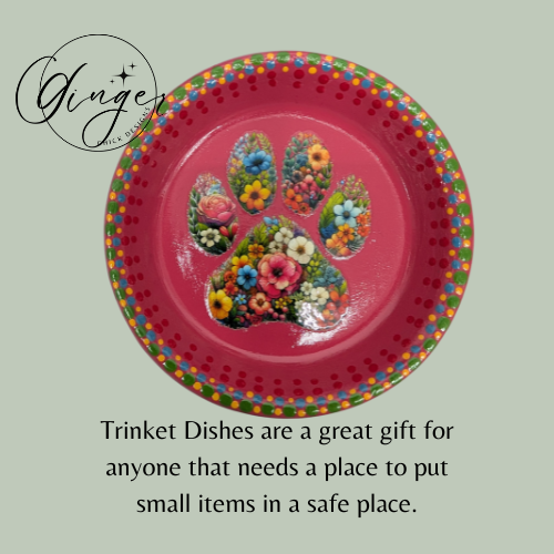 Flower Paw Print Mixed Media Art Trinket Dish