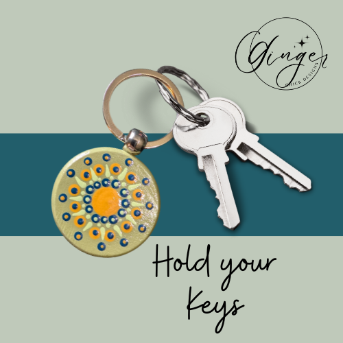 Golden Flower Mandala Dot Keychain