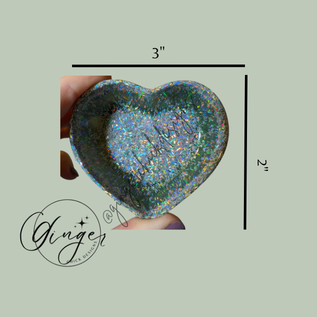 Green Holographic Heart Trinket Dish