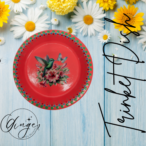 Hummingbird With Lilies Mixed Media Art Trinket Dish