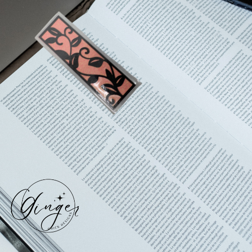 Leaf Laminated Bookmark with Peach Glitter