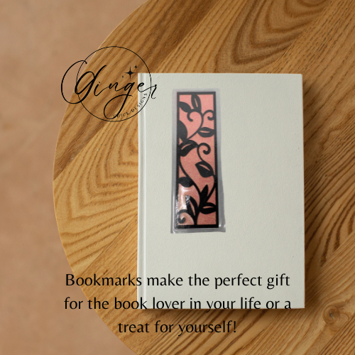 Leaf Laminated Bookmark with Peach Glitter