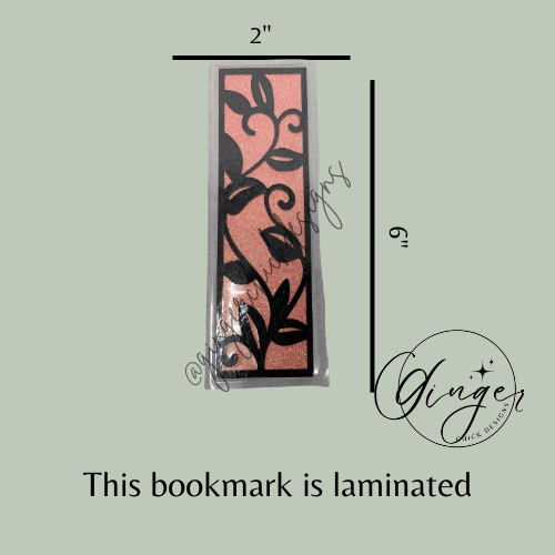 Leaf Laminated Bookmark with Peach Glitter