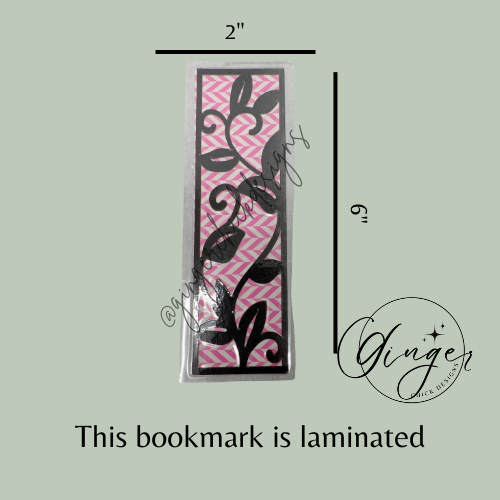 Leaf Laminated Bookmark with Pink Chevron