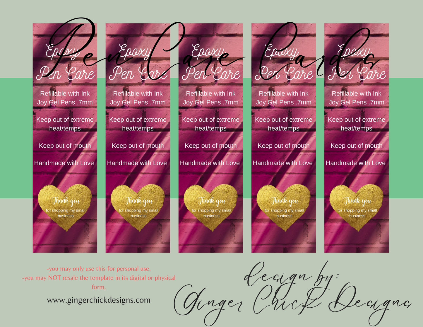 Purple Brick Pen Care Card