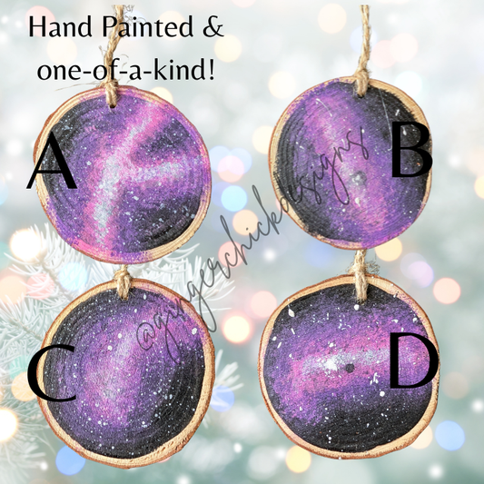 Pink and Purple Galaxy Wooden Ornament