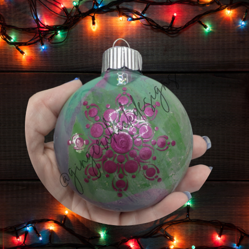 Green and Magenta Mandala Art Round Disc Ornament