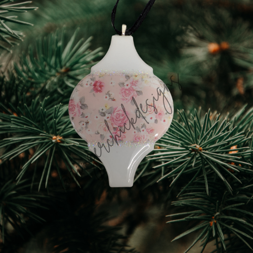 Elegant Pink Roses Ceramic Tile Ornament