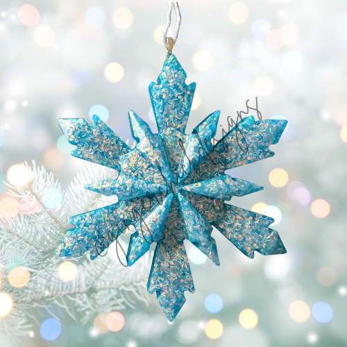 Blue Silver Flake Resin Snowflake Ornament