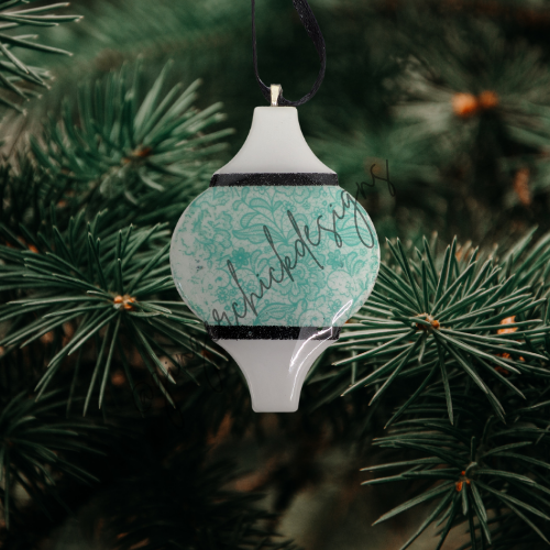 Teal Lace Ceramic Tile Ornament