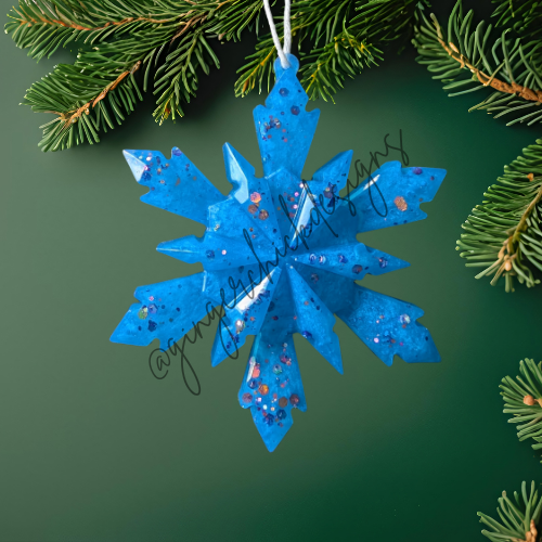 Blue with Pink Glitter Resin Snowflake Ornament
