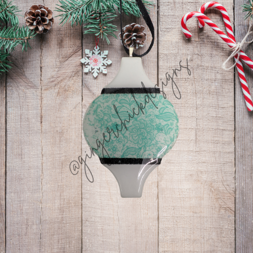 Teal Lace Ceramic Tile Ornament