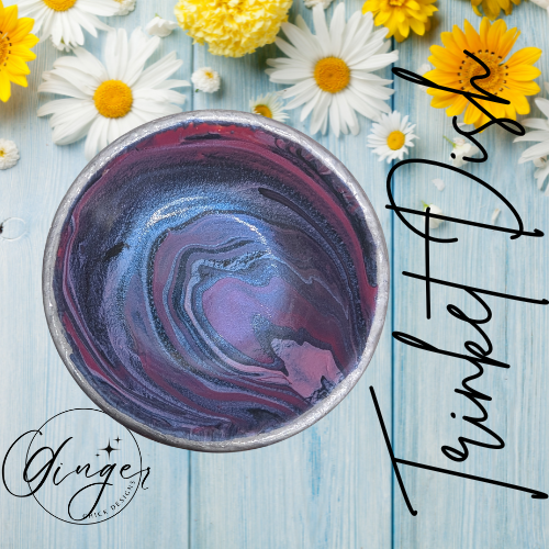 Pink & Silver Paint Pour Trinket Dish