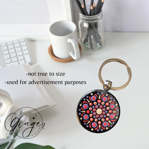 Pink Starburst Mandala Dot Keychain