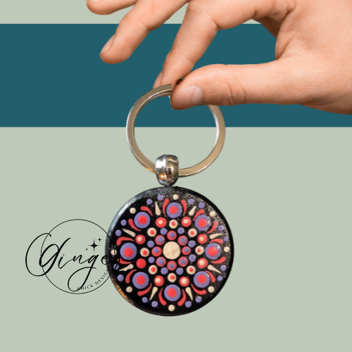 Pink Starburst Mandala Dot Keychain