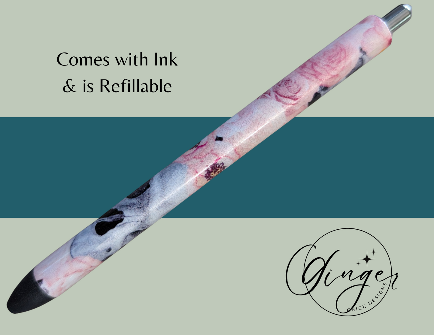 Pink Flower with Skulls Ink Joy Gel Pen