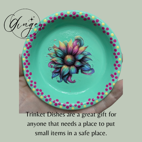 Rainbow Daisy Mixed Media Art Trinket Dish