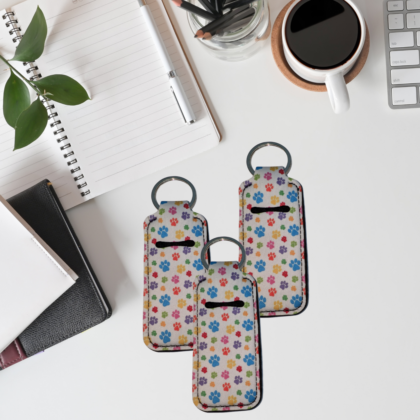 Rainbow Paw Prints Lip Balm Keychain
