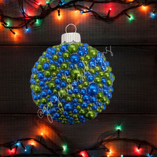 Royal Blue and Moss Green Beaded Ornament