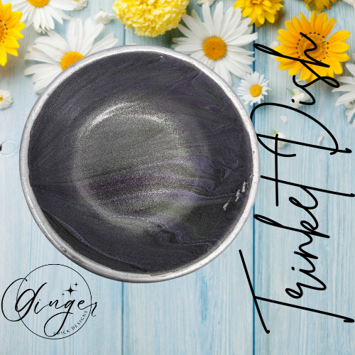 Silver & Purple Paint Pour Trinket Dish